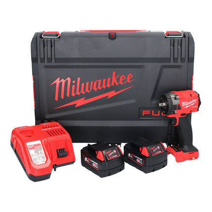 Milwaukee M18 FIW2F38-502X Akumulatorowy klucz udarowy 18 V 339 Nm 3/8 " bezszczotkowy + 2x akumulator 5,0 Ah + ładowarka + skrzynka HD