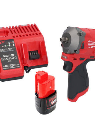 Milwaukee M12 FIW38-201C akumulatorowy klucz udarowy 12 V 339 Nm 3/8" bezszczotkowy + 1x akumulator 2,0 Ah + ładowarka