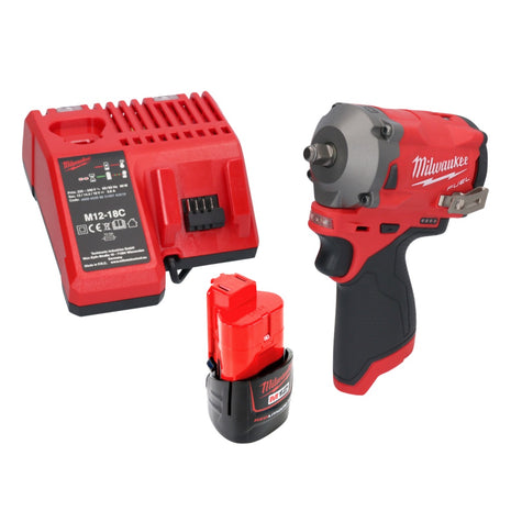 Milwaukee M12 FIW38-201C akumulatorowy klucz udarowy 12 V 339 Nm 3/8" bezszczotkowy + 1x akumulator 2,0 Ah + ładowarka