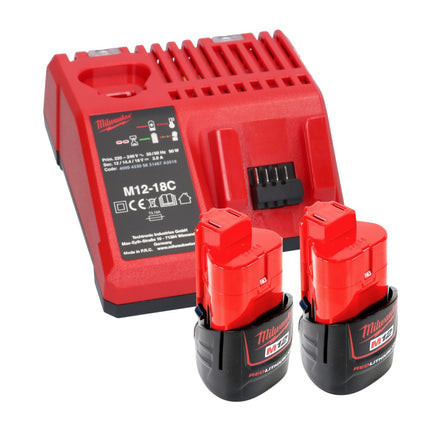 Milwaukee M12 FIW38-202C akumulatorowy klucz udarowy 12 V 339 Nm 3/8" bezszczotkowy + 2x akumulator 2,0 Ah + ładowarka