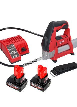 Milwaukee M12 GG-602C Akku Fettpresse 12 V 562 bar + 2x Akku 6,0 Ah + Ladegerät