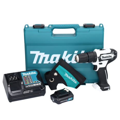 Makita HP 333 DSAW Akumulatorowa wiertarka udarowa 12 V 30 Nm biała + 1x akumulator 2,0 Ah + ładowarka + kabura + walizka