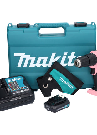 Taladro percutor inalámbrico Makita HP 333 DSAP 12 V 30 Nm rosa + 1x batería 2,0 Ah + cargador + funda + maletín