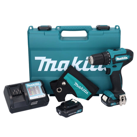 Makita DF 333 DWAE Akku Bohrschrauber 12 V max. 30 Nm + 2x Akku 2,0 Ah + Ladegerät + Holster + Koffer