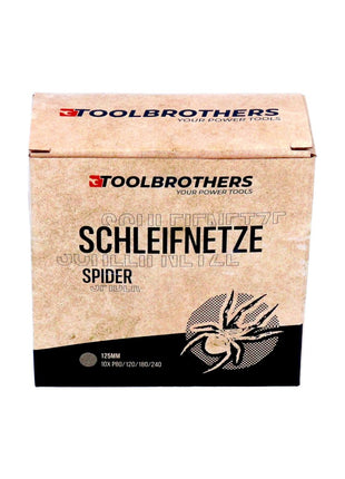 Toolbrothers SPIDER Schleifset Netz Schleifmittel Schleifnetze 125 mm Klett je 10x P80 / P120 / P180 / P240 für Hartholz, Weichholz, Lack, Stein, Stahl, Aluminium, Furnier - Toolbrothers