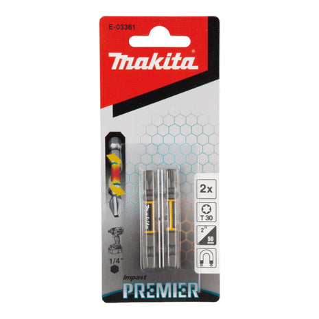 Makita Impact Premier Torsion Bit Innensechskant 1/4" T30 50 mm 2 Stk ( E-03361 )