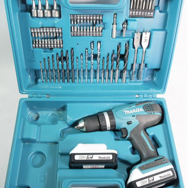 Makita HP 457 DWE10 Akku Schlagbohrschrauber 18 V 42 Nm G Serie 2x Akku 1 5 Ah 74 tlg Bit Bohrer Set Koffer Unvollstaendig 1 - toolbrothers