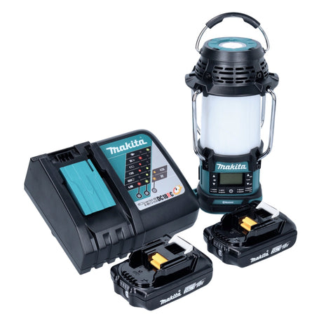 Makita DMR 056 RA Akku Radio 18 V FM DAB+ mit Laterne 360° Taschenlampe IP65 + 2x Akku 2,0 Ah + Ladegerät