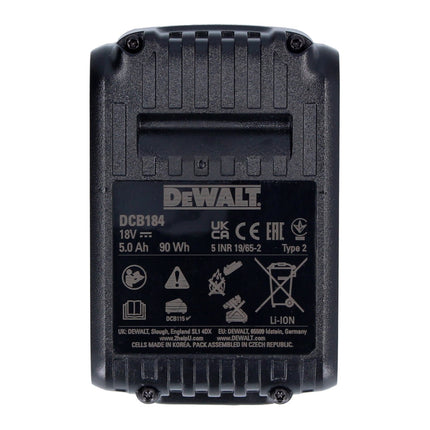 DeWalt DCB 184 Akkupack 18 V 5,0 Ah / 5000 mAh XR Li-Ion Akku - mit Ladestandanzeige - Toolbrothers