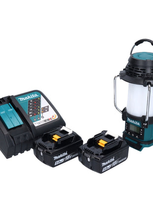 Makita DMR 055 RT akumulatorowy radiotelefon 18 V FM z latarką 360° + 2x akumulator 5,0 Ah + ładowarka