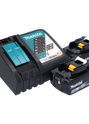 Makita DMR 055 RT akumulatorowy radiotelefon 18 V FM z latarką 360° + 2x akumulator 5,0 Ah + ładowarka