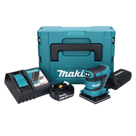 Makita DBO 480 RF1J Ponceuse vibrante sans fil 18 V 112 x 102mm + 1x Akku 3,0 Ah + Chargeur + Coffret Makpac