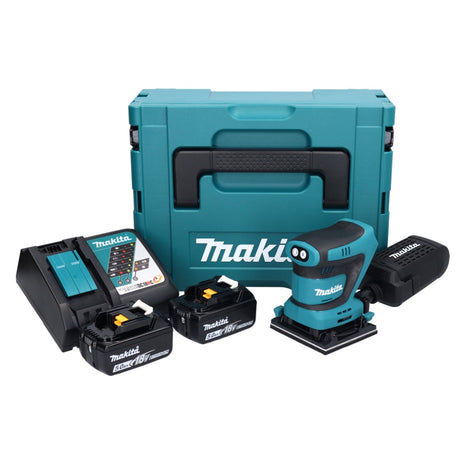 Makita DBO 480 RTJ akumulatorowa szlifierka oscylacyjna 18 V 112 x 102 mm + 2x akumulator 5,0 Ah + ładowarka + Makpac