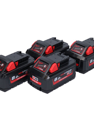 Milwaukee M18 HB8 Akku Set 4x 18 V 8,0 Ah / 8000 mAh Li-Ion High Output ( 4x 4932471070 ) mit Ladestandsanzeige - Toolbrothers