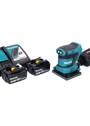 Makita DBO 481 RF Akku Schwingschleifer 18 V 112 x 102 mm + 2x Akku 3,0 Ah + Ladegerät