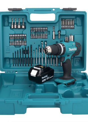 Makita DHP 453 F1X1 Akku Schlagbohrschrauber 18 V 42 Nm + 1x Akku 3,0 Ah + 74 tlg. Zubehörset + Koffer - ohne Ladegerät