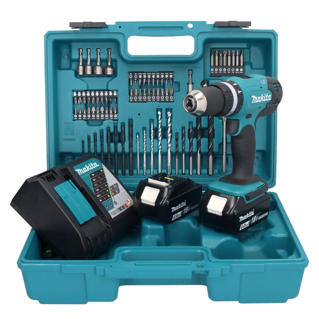 Makita DHP 453 RGX1 Akku Schlagbohrschrauber 18 V 42 Nm + 2x Akku 6,0 Ah + Ladegerät + 74 tlg. Zubehörset + Koffer