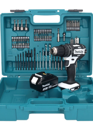 Makita DHP 482 F1X1W Akku Schlagbohrschrauber 18 V 62 Nm + 1x Akku 3,0 Ah + 74 tlg. Zubehörset + Koffer - ohne Ladegerät