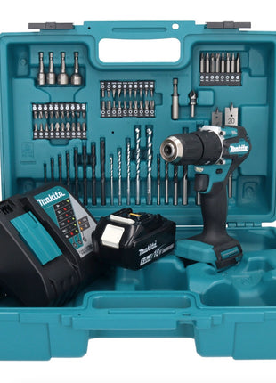 Makita DHP 487 RG1X1 Akku Schlagbohrschrauber 18 V 40 Nm Brushless + 1x Akku 6,0 Ah + Ladegerät + 74 tlg. Zubehörset + Koffer