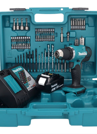 Makita DDF 453 RF1X1 Akku Bohrschrauber 18 V 42 Nm + 1x Akku 3,0 Ah + Ladegerät + 74 tlg. Zubehörset + Koffer