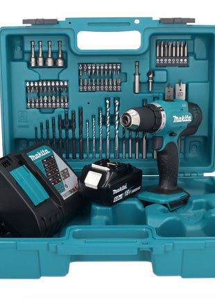 Makita DDF 453 RG1X1 Perceuse-visseuse sans fil 18 V 42 Nm + 1x Batterie 6,0 Ah + Chargeur + kit d'accessoires - 74 pièces + Mallette