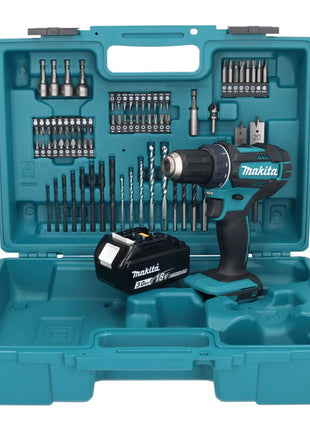 Makita DDF 482 F1X1 Perceuse-visseuse sans fil 18 V 62 Nm + 1x Batterie 3,0 Ah + kit d'accessoires - 74 pièces + Mallette - sans chargeur