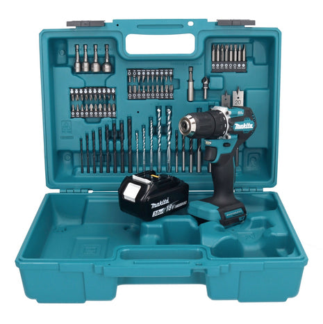 Makita DDF 487 F1X1 Akku Bohrschrauber 18 V 40 Nm Brushless + 1x Akku 3,0 Ah + 74 tlg. Zubehörset + Koffer - ohne Ladegerät