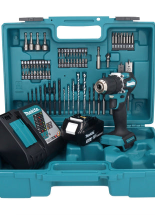 Makita DDF 487 RF1X1 Akku Bohrschrauber 18 V 40 Nm Brushless + 1x Akku 3,0 Ah + Ladegerät + 74 tlg. Zubehörset + Koffer