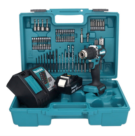 Makita DDF 487 RG1X1 Akku Bohrschrauber 18 V 40 Nm Brushless + 1x Akku 6,0 Ah + Ladegerät + 74 tlg. Zubehörset + Koffer