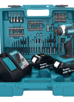 Makita DTD 152 RFX1 Akku Schlagschrauber 18 V 165 Nm 1/4" + 2x Akku 3,0 Ah + Ladegerät + 74 tlg. Zubehörset + Koffer