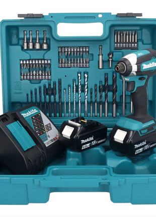 Makita DTD 153 RGX1 Akku Schlagschrauber 18 V 170 Nm 1/4" Brushless + 2x Akku 6,0 Ah + Ladegerät + 74 tlg. Zubehörset + Koffer