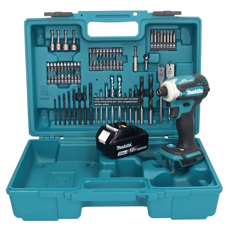 Makita DTD 171 F1X1 Akku Schlagschrauber 18 V 180 Nm 1/4" Brushless + 1x Akku 3,0 Ah + 74 tlg. Zubehörset + Koffer - ohne Ladegerät