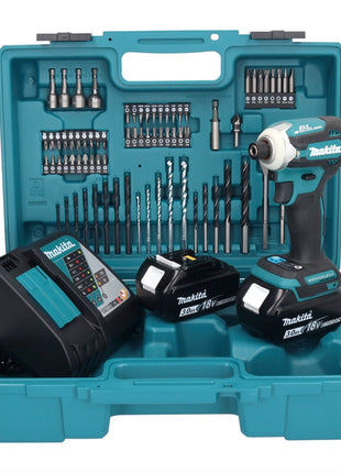 Makita DTD 171 RFX1 Akku Schlagschrauber 18 V 180 Nm 1/4" Brushless + 2x Akku 3,0 Ah + Ladegerät + 74 tlg. Zubehörset + Koffer