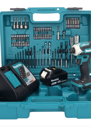 Makita DTD 171 RG1X1 Akku Schlagschrauber 18 V 180 Nm 1/4" Brushless + 1x Akku 6,0 Ah + Ladegerät + 74 tlg. Zubehörset + Koffer