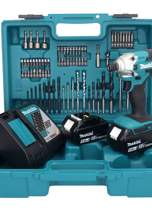 Makita DTD 156 RTX1 Akku Schlagschrauber 18 V 155 Nm 1/4" + 2x Akku 5,0 Ah + Ladegerät + 74 tlg. Zubehörset + Koffer