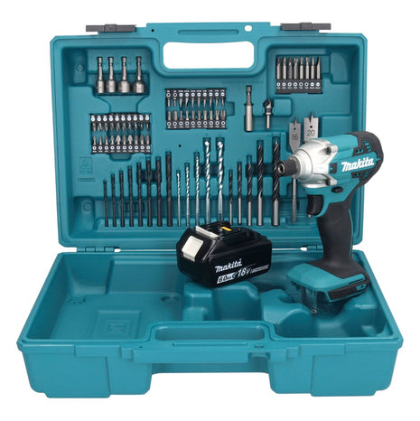 Makita DTD 156 G1X1 Akku Schlagschrauber 18 V 155 Nm 1/4" + 1x Akku 6,0 Ah + 74 tlg. Zubehörset + Koffer - ohne Ladegerät