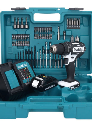 Makita DHP 482 SY1X1W Akku Schlagbohrschrauber 18 V 62 Nm + 1x Akku 1,5 Ah + Ladegerät + 74 tlg. Zubehörset + Koffer