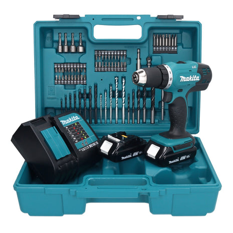 Makita DDF 453 SYX1 Akku Bohrschrauber 18 V 42 Nm + 2x Akku 1,5 Ah + Ladegerät + 74 tlg. Zubehörset + Koffer