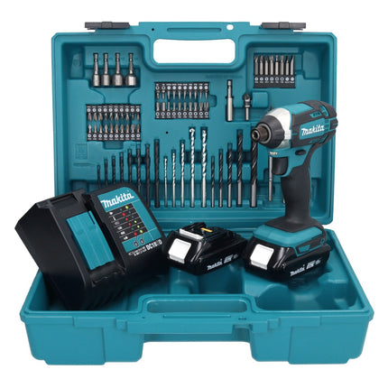 Makita DTD 152 SYX1 Akku Schlagschrauber 18 V 165 Nm 1/4" + 2x Akku 1,5 Ah + Ladegerät + 74 tlg. Zubehörset + Koffer