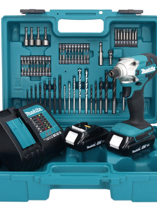 Makita DTD 156 SYX1 Akku Schlagschrauber 18 V 155 Nm 1/4" + 2x Akku 1,5 Ah + Ladegerät + 74 tlg. Zubehörset + Koffer