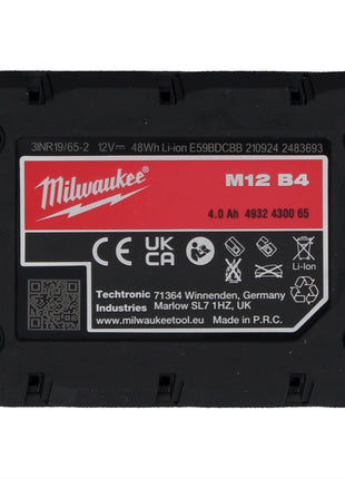 Milwaukee Akku Set 3x M12 B4 12 V 4,0 Ah / 4000 mAh Li-Ion Einschub Akku ( 3x 4932430065 ) - Toolbrothers