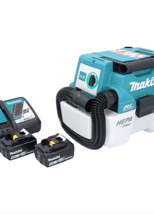 Makita DVC 750 LRT Akku Staubsauger LXT 18 V 67 mbar 7,5 l Brushless + 2x Akku 5,0 Ah + Ladegerät