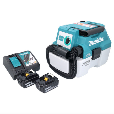 Makita DVC 750 LRG Akku Staubsauger LXT 18 V 67 mbar 7,5 l Brushless + 2x Akku 6,0 Ah + Ladegerät