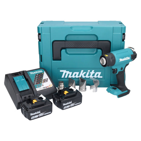 Makita DHG 181 RTJ Akku Heißluftgebläse 18 V 150 - 550°C + 2x Akku 5,0 Ah + Ladegerät + Makpac