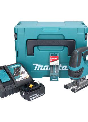 Makita DJV 180 RT1J Akku Stichsäge 18 V + 1x Akku 5,0 Ah + Ladegerät + 5 tlg. Stichsägeblatt Set + Makpac