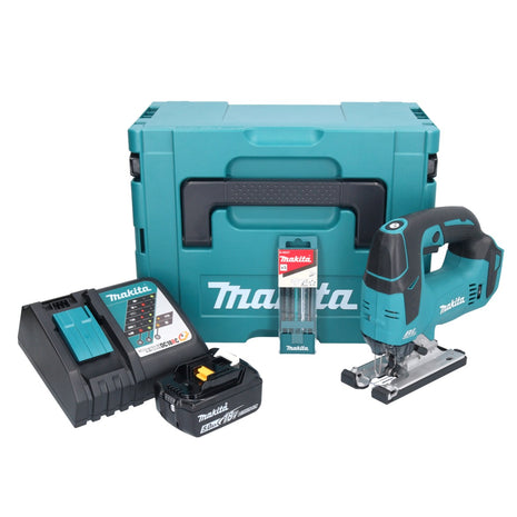 Makita DJV 182 RT1J Akku Stichsäge 18 V Brushless + 1x Akku 5,0 Ah + Ladegerät + 5 tlg. Stichsägeblatt Set + Makpac - Toolbrothers