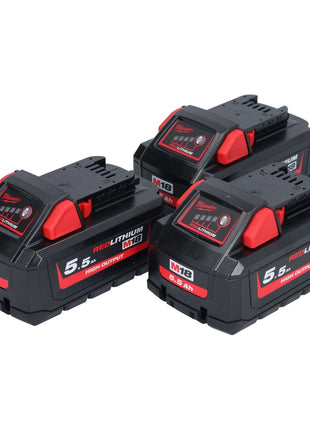 Zestaw akumulatorów Milwaukee M18 HB 5.5 3x 18 V 5,5 Ah / 5500 mAh Li-Ion High Output ( 3x 4932464712 ) ze wskaźnikiem poziomu naładowania