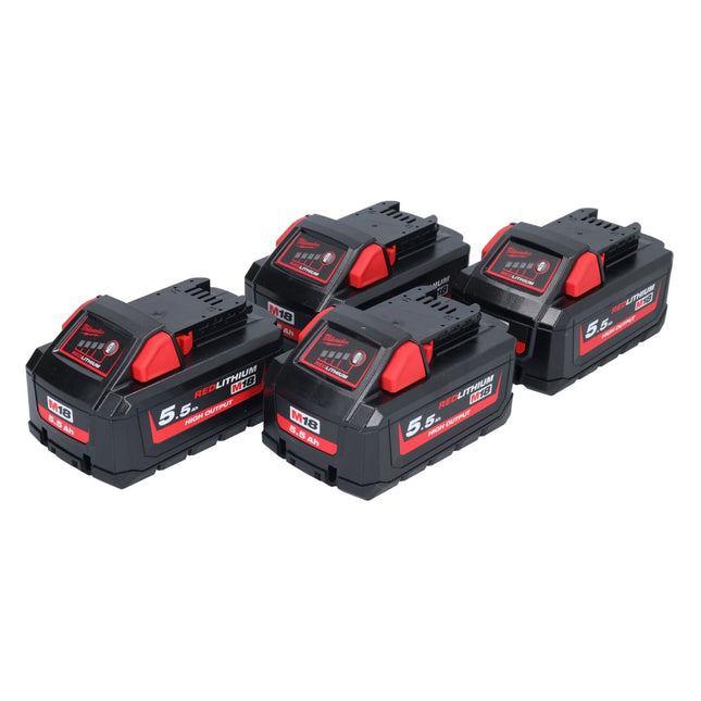 Zestaw akumulatorów Milwaukee M18 HB 5.5 4x 18 V 5,5 Ah / 5500 mAh Li-Ion High Output ( 4x 4932464712 ) ze wskaźnikiem poziomu naładowania