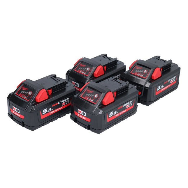Zestaw akumulatorów Milwaukee M18 HB 5.5 4x 18 V 5,5 Ah / 5500 mAh Li-Ion High Output ( 4x 4932464712 ) ze wskaźnikiem poziomu naładowania