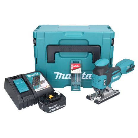 Makita DJV 181 RF1J Akku Stichsäge 18 V Brushless + 1x Akku 3,0 Ah + Ladegerät + 5 tlg. Stichsägeblatt Set + Makpac